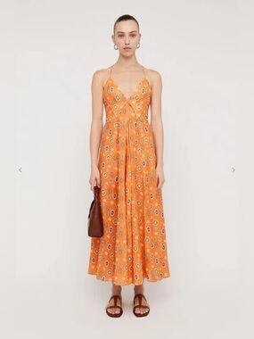 Scanlan Theodore Orange linen Foulard Floral Strappy dress